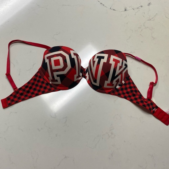 Victoria's Secret PINK Bra 34D Wear Everywhere Push-Up Plaid with Logo - Picture 6 of 16